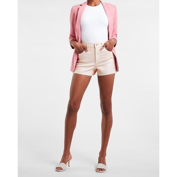 Express Super High Waisted Coated Mom Jean Shorts 14 - Picture 1 of 7
